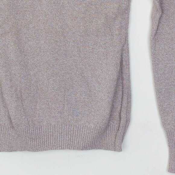 Express Womens Plunge V Neck Long Sleeve Knit Sweater Size S Tan Minimalist - Picture 3 of 7